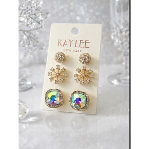 Kay Lee Gold Sparkle Earring Trio New